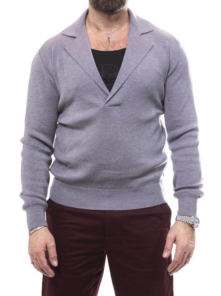 Dolce & Gabbana Deep V-Neck Wide-Collar Fitted Knit Sweater