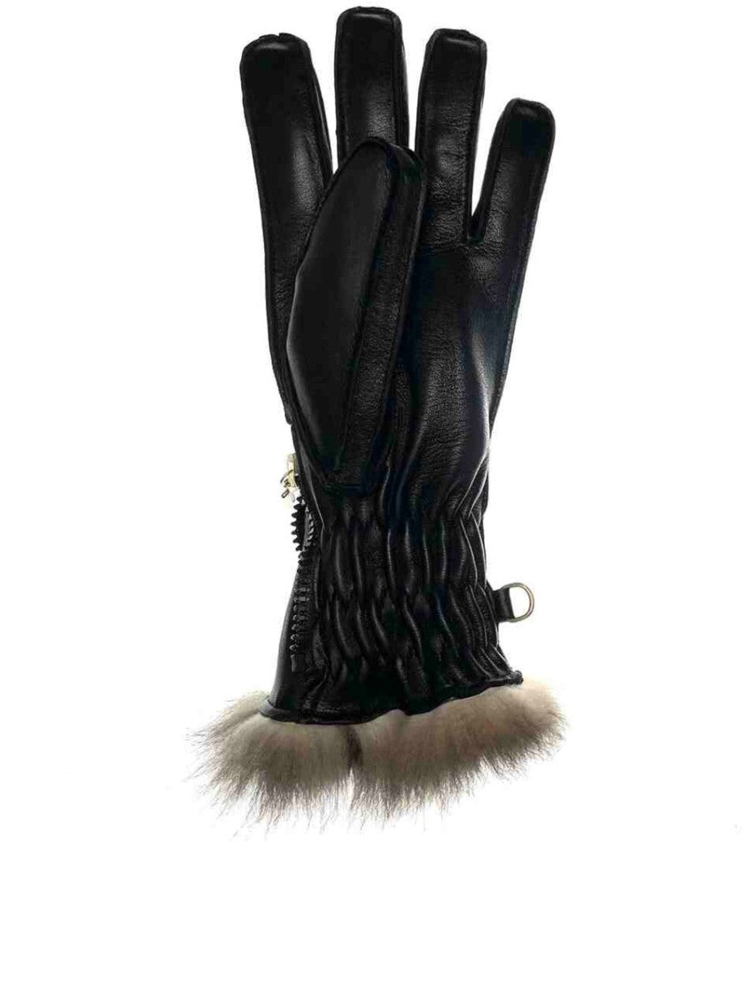 Restelli Black Nappa Opossuy Ruched Gloves
