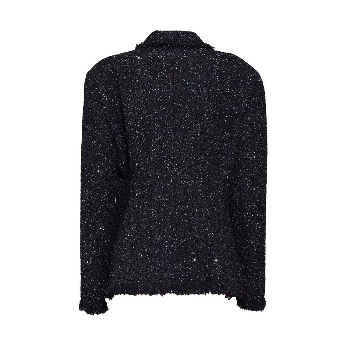 Msgm Single Breasted Jacket In Black Lurex Tweed And Frayed Edges