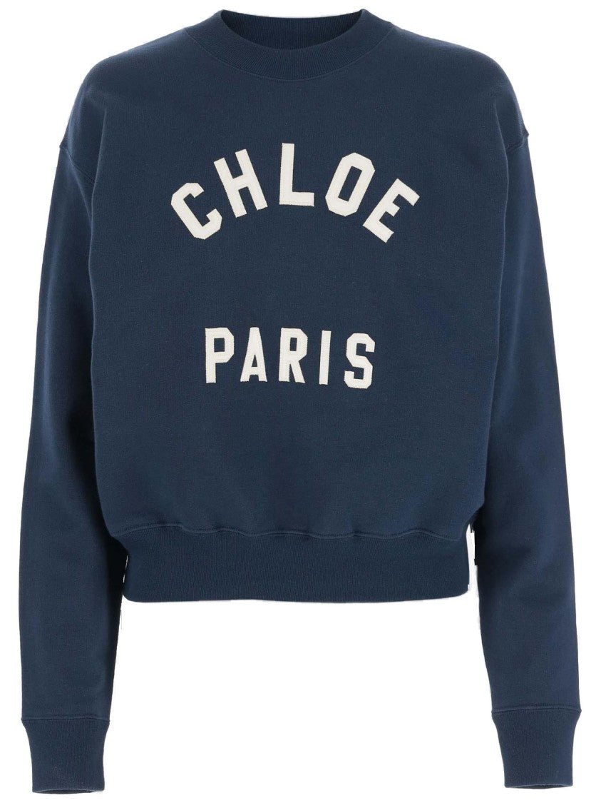 Chloé Navy Blue Cotton Sweatshirt With Front Logo