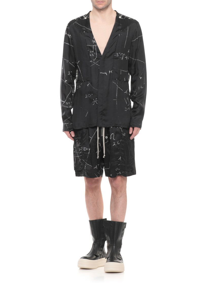 Rick Owens Black Printed Check Viscose-Cotton Shirt