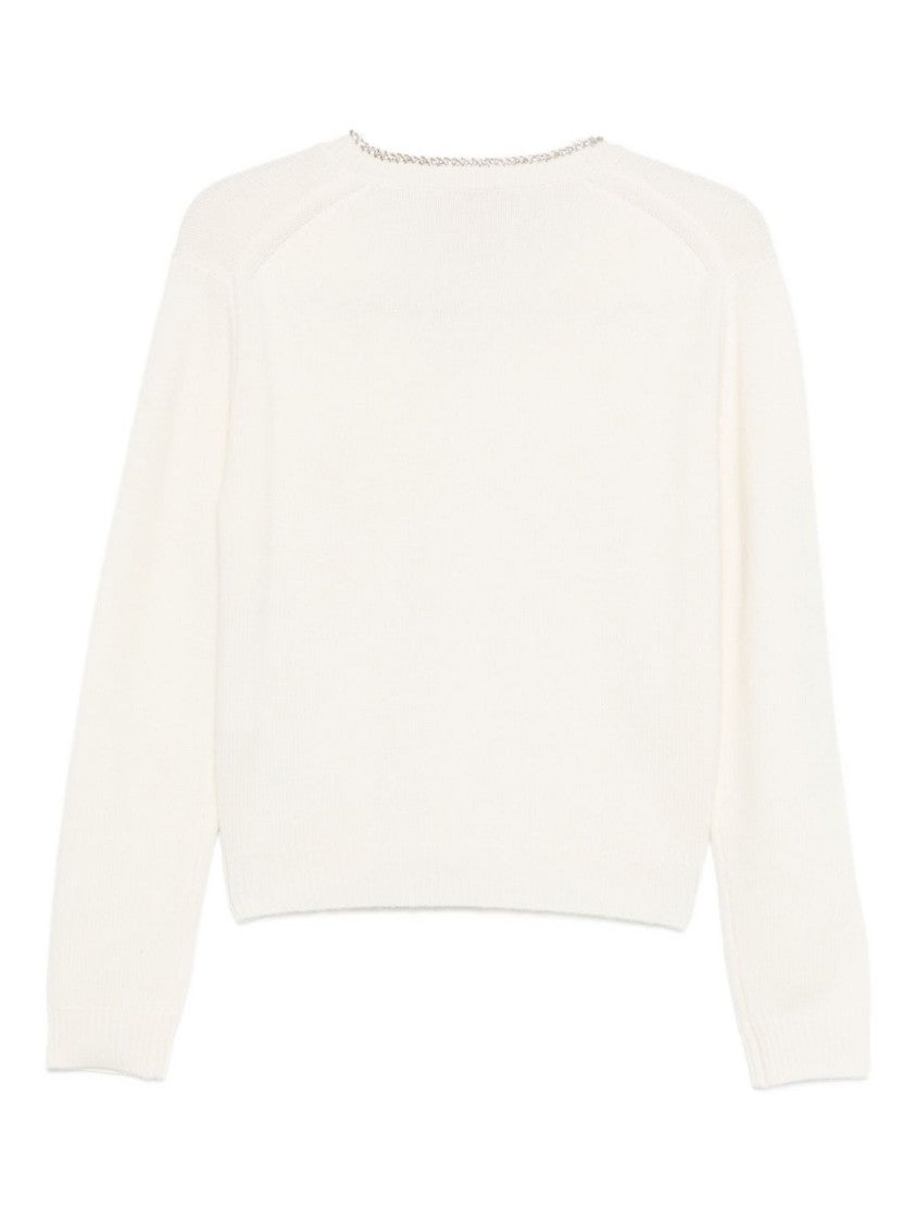 Semi Couture Chain Detail V-Neck Knit Sweater In Soft White