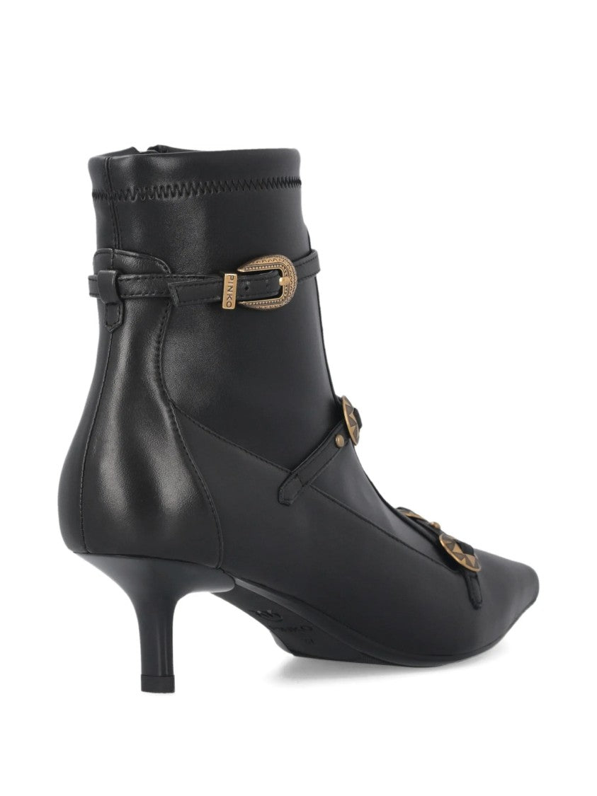 Pinko Black Gloria 20 Leather Kitten-Heel Boots