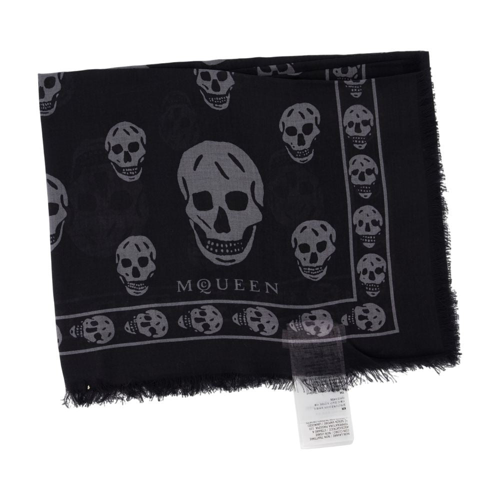 Alexander Mcqueen Skull Motif Black Wool Scarf