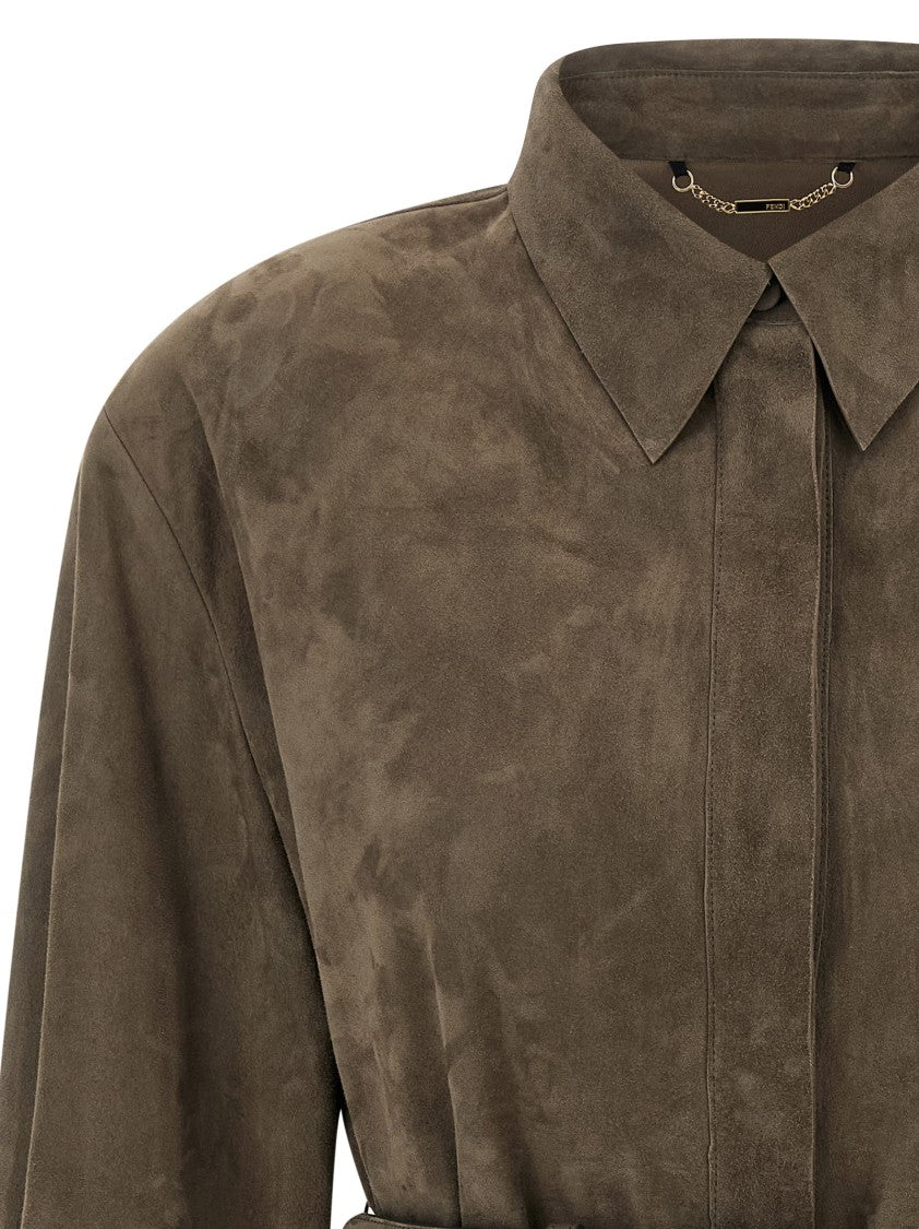 Fendi Suede Shirt With Tone-On-Tone Embroidered Logo