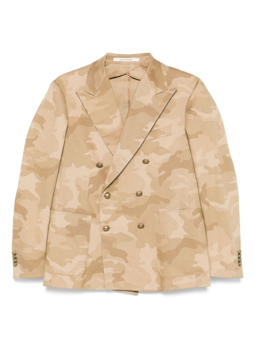 Tagliatore Double-Breasted Sand Beige Camouflage Jacket