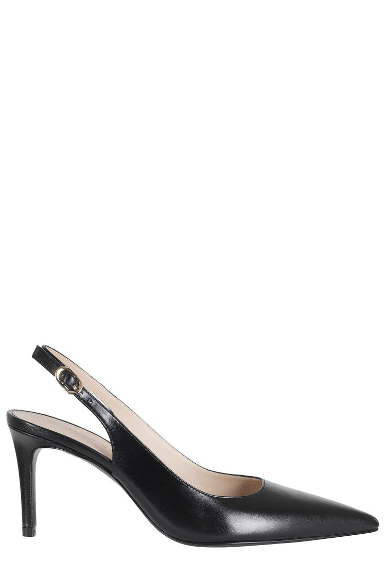 Stuart Weitzman Black Stuart Power Slingback 75 Pointed Leather Pumps