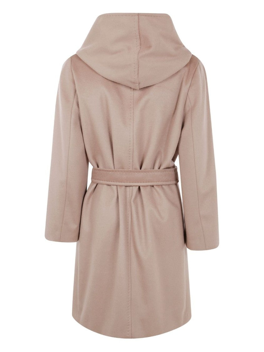 Max Mara Hooded Beige Coat With Self-Tie Belt