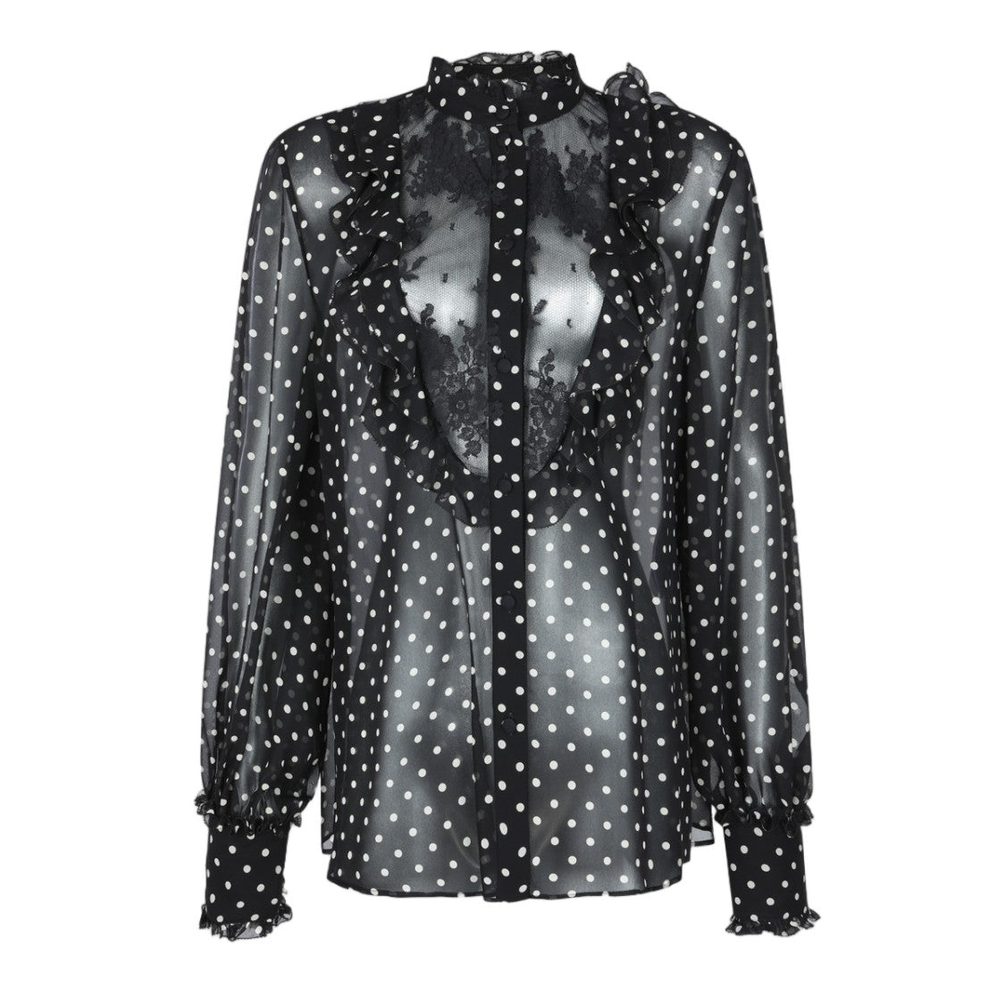 Valentino Sheer Black Blouse With Ruffled Accents