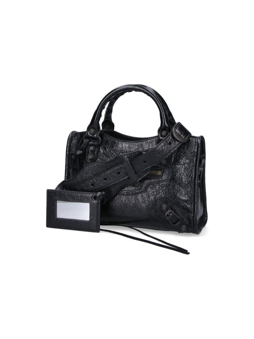 Balenciaga Black Le City Mini Arena Lambskin Shoulder Bag