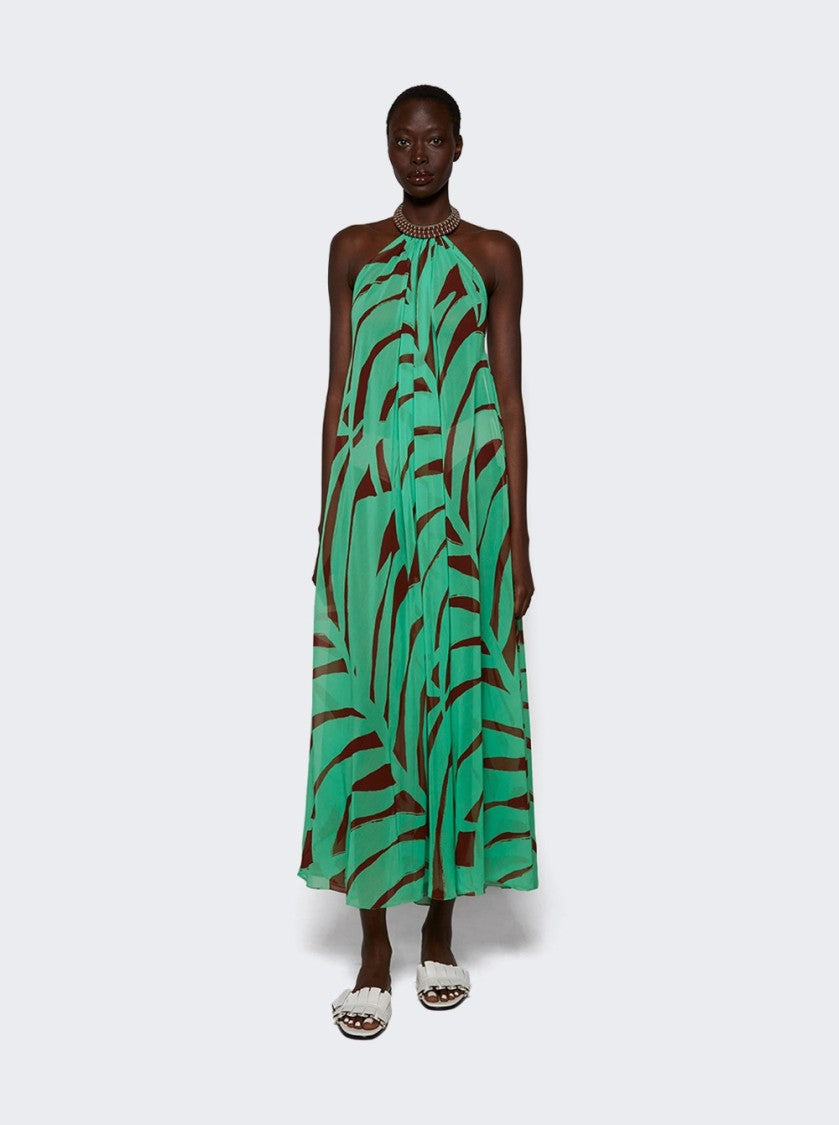 Johanna Ortiz Tactile Winds Maxi Dress Swim Palm Stripes Burgundy Mint