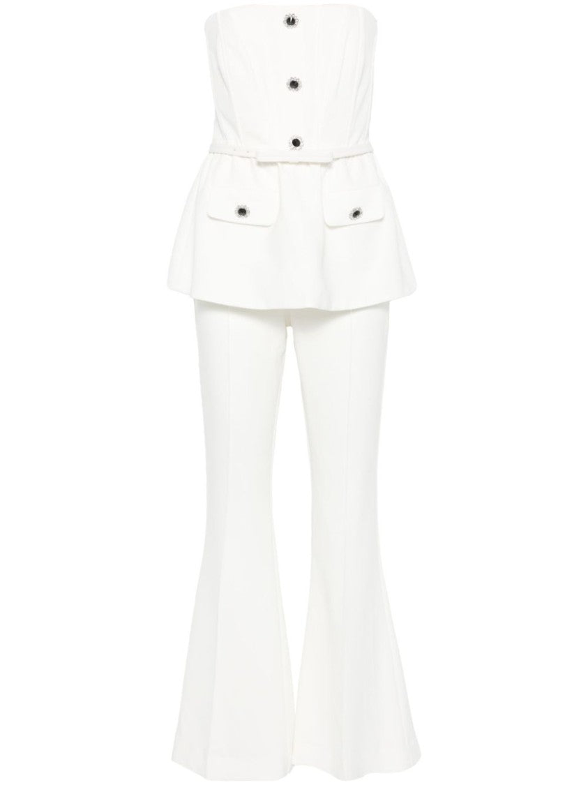 Self-Portrait Fitted White Trousers With Flared Hem