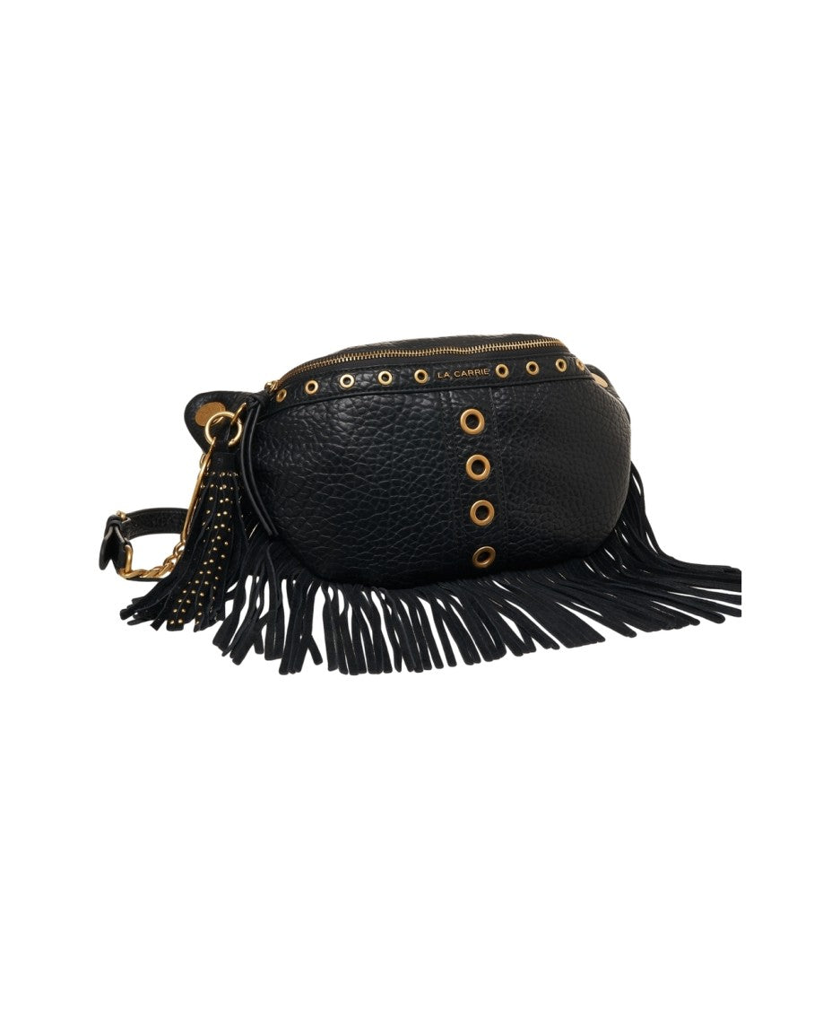 La Carrie Fringe-Detail Hammered Leather Belt Bag