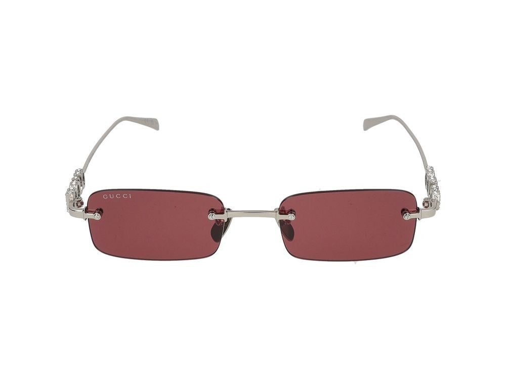 Gucci Silver Red Lenses Rectangular Rimless Sunglasses