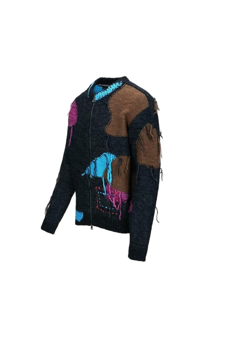 Andersson Bell Textured Zip-Up Sweater With Abstract Patchwork Design