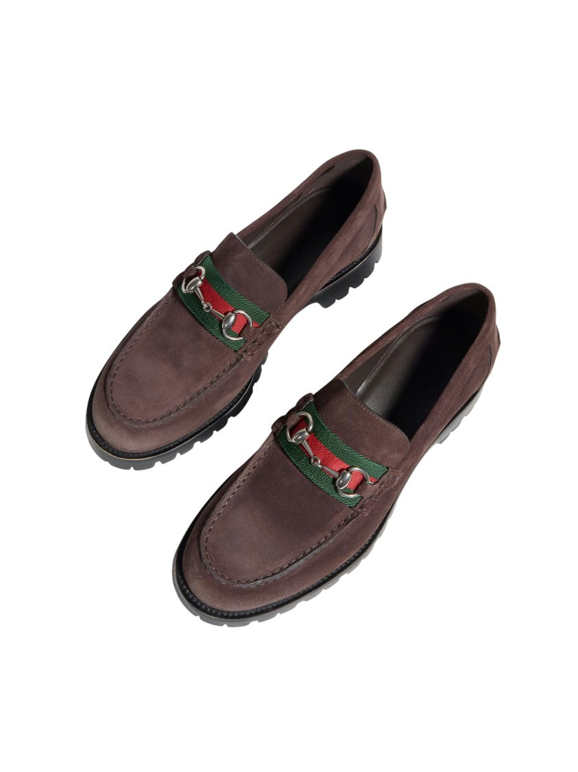 Gucci Suede Loafers With Rubber Lug Sole And Horsebit Detail
