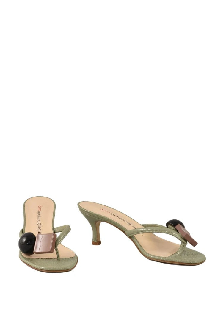 Dove Nuotano Gli Squali Leather Flip-Flops - Olive Green
