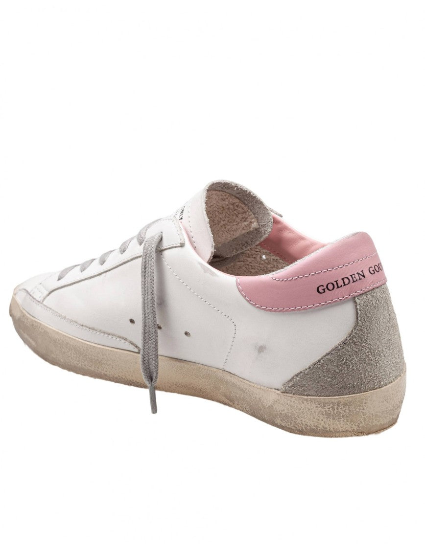 Golden Goose Super Star Sneakers In White And Pink Leather