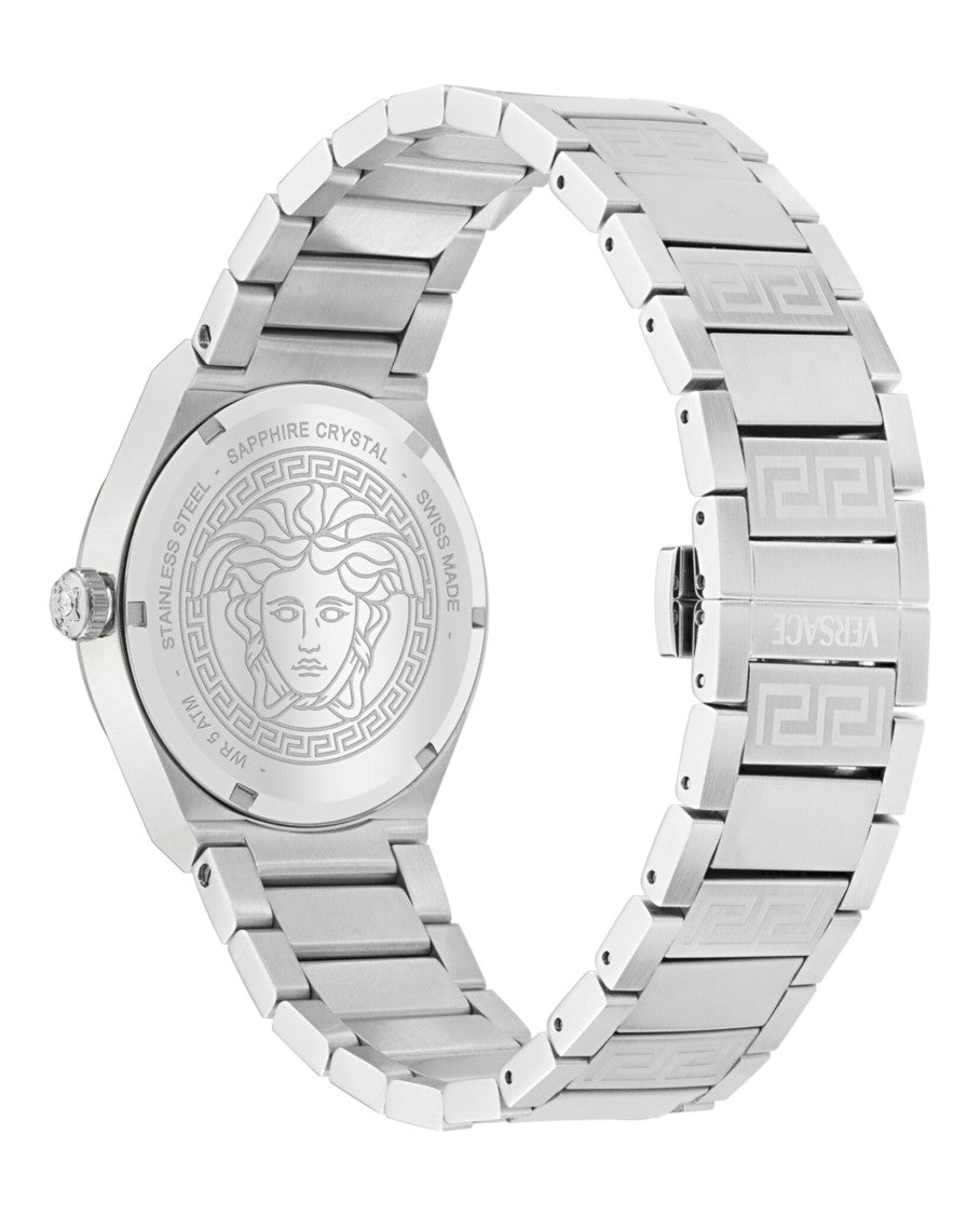 Versace V-Auria Bracelet Watch With Green Guilloche Dial And Stainless Steel Case