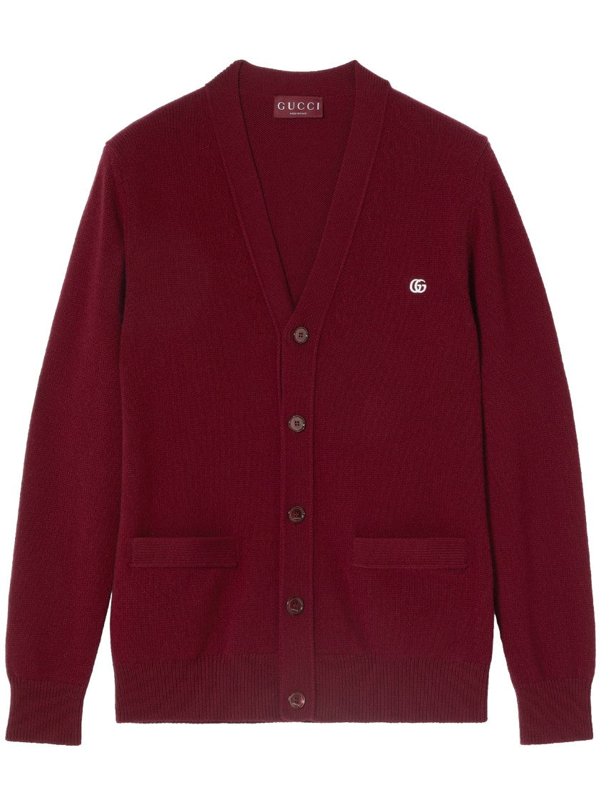 Gucci Burgundy Deep V-Neck Button Cardigan