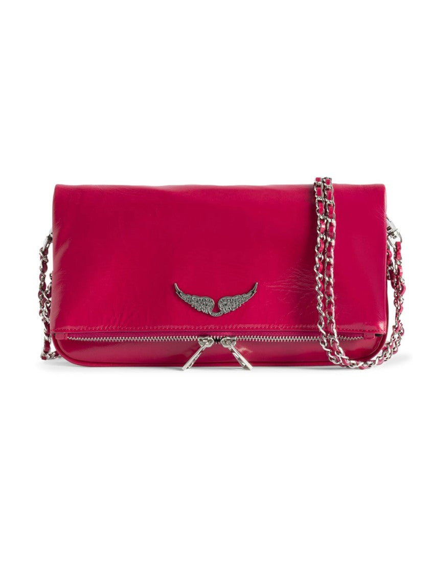 Zadig & Voltaire Rectangular Pink Clutch Bag With Silver Emblem