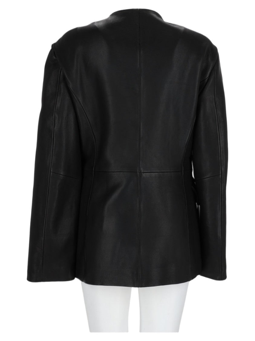 Alysi Black Tailored Flap Pocket Leather Jacket