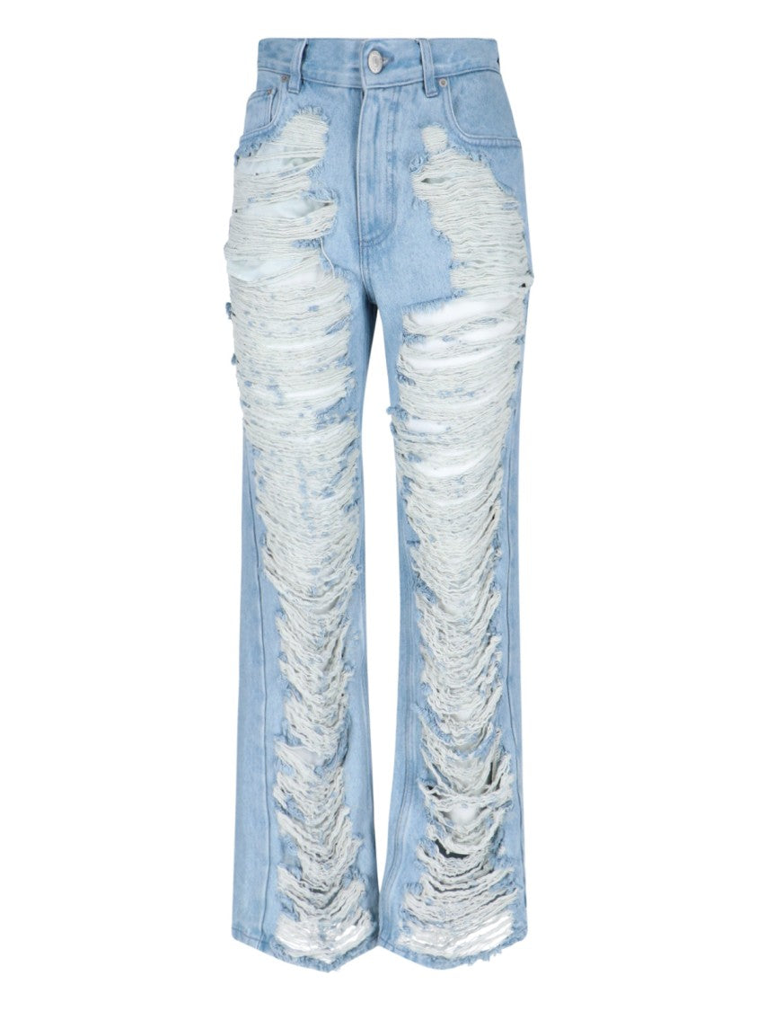 Mm6 By Maison Margiela Destroyed Straight Jeans – Light Blue