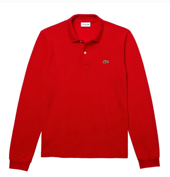 Lacoste Timeless Red Polo With Ribbed Details