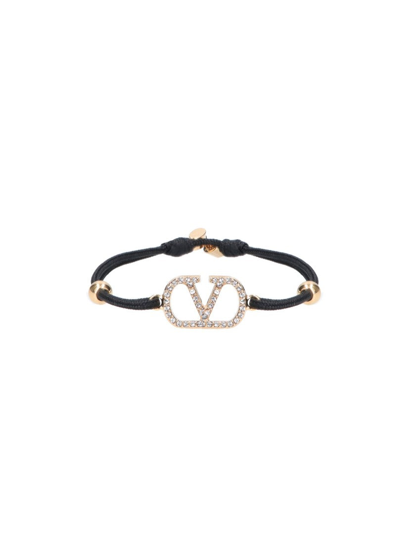 Valentino Garavani Black Vlogo Strass Fabric Bracelet