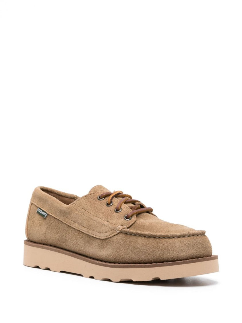Sebago Beige Leather Moccasin-Style Low Shoes With Lace-Up Front