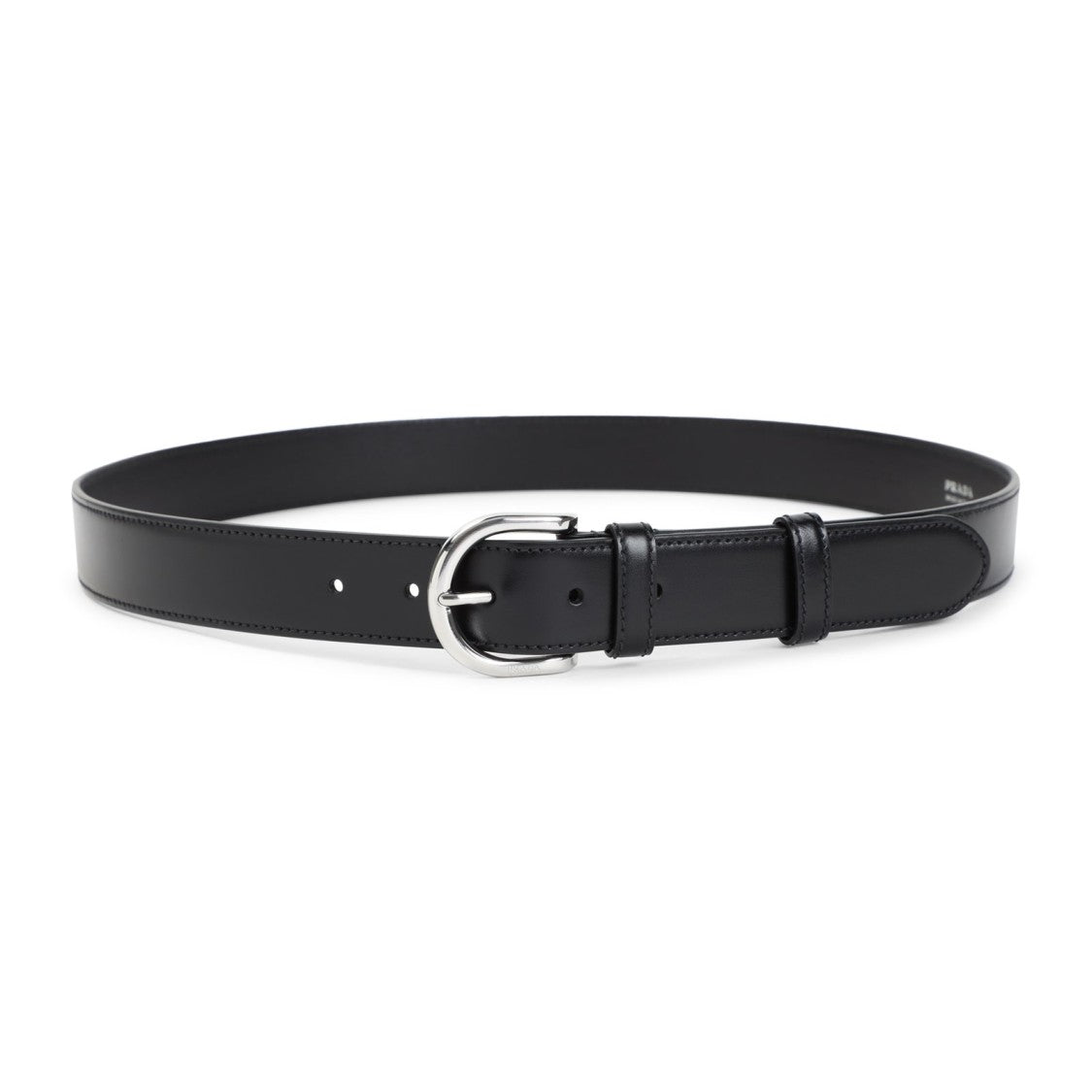 Prada Polished Black Belt With Classic Buckle Design
