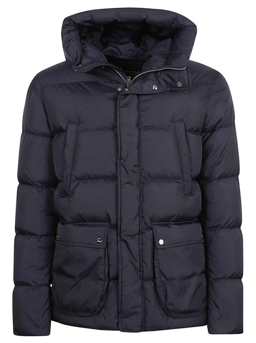 Herno Navy Goose Down Padded Jacket With Classic Hood