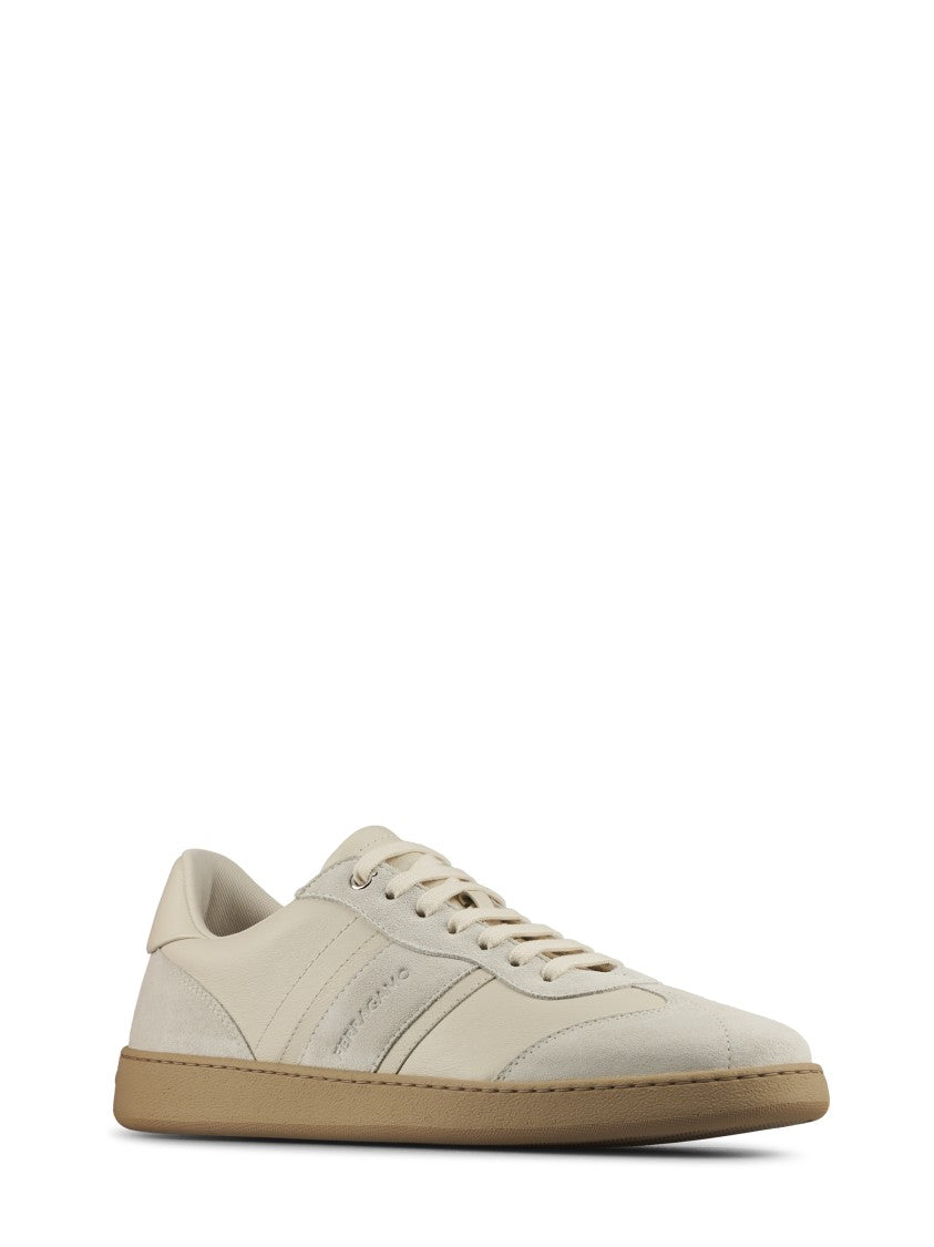 Ferragamo Textured Calf Leather Sneakers With Contrasting Sole