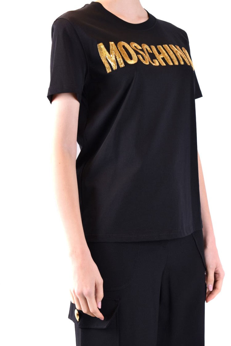 Moschino Short-Sleeve Black T-Shirt Bold Gold Lettering