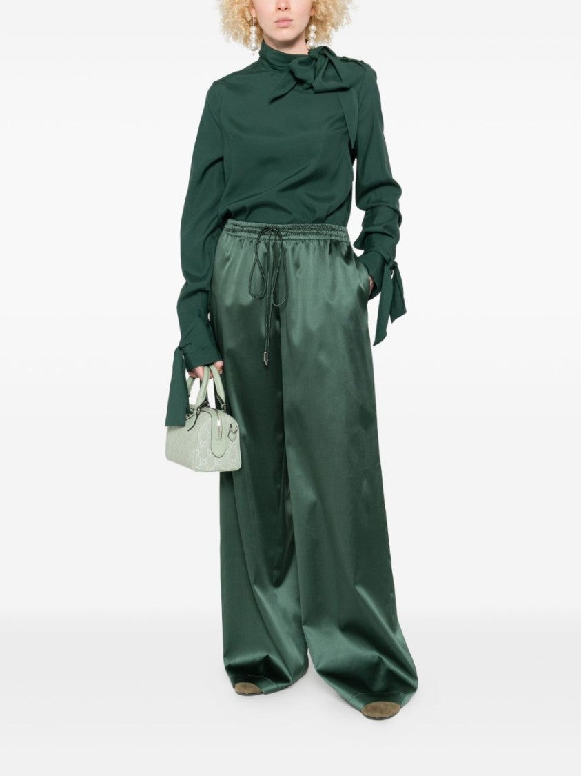 Ermanno Scervino Long-Sleeved Green Shirt With Bow Tie Detail