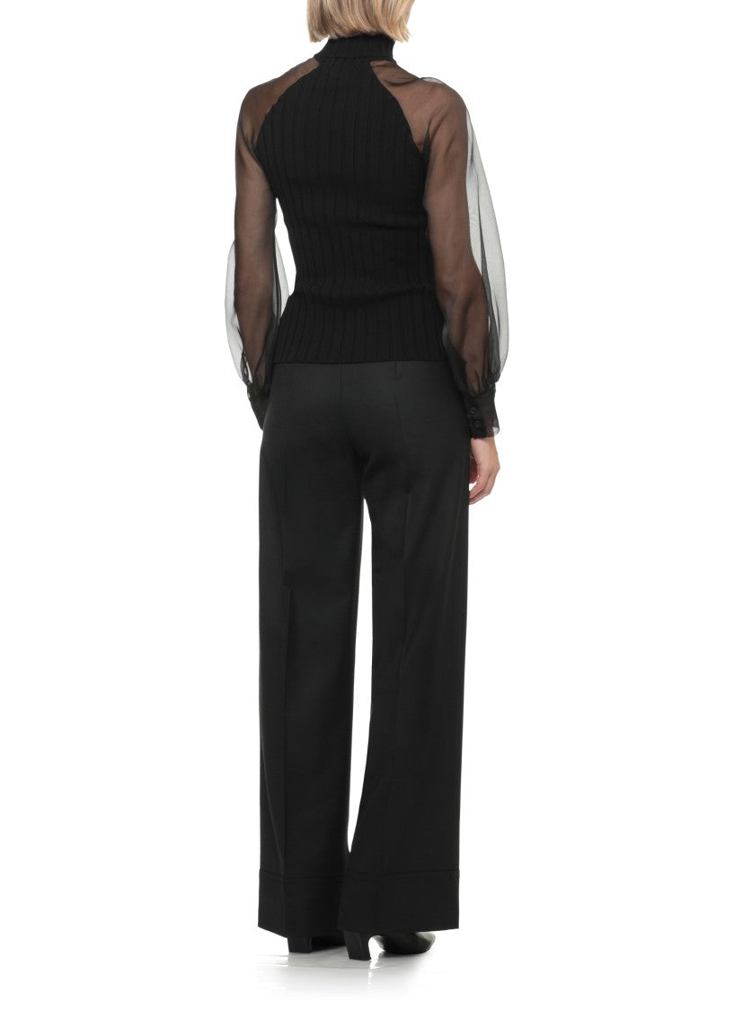 D. Exterior Black Ribbed Viscose Silk Turtleneck Sweater
