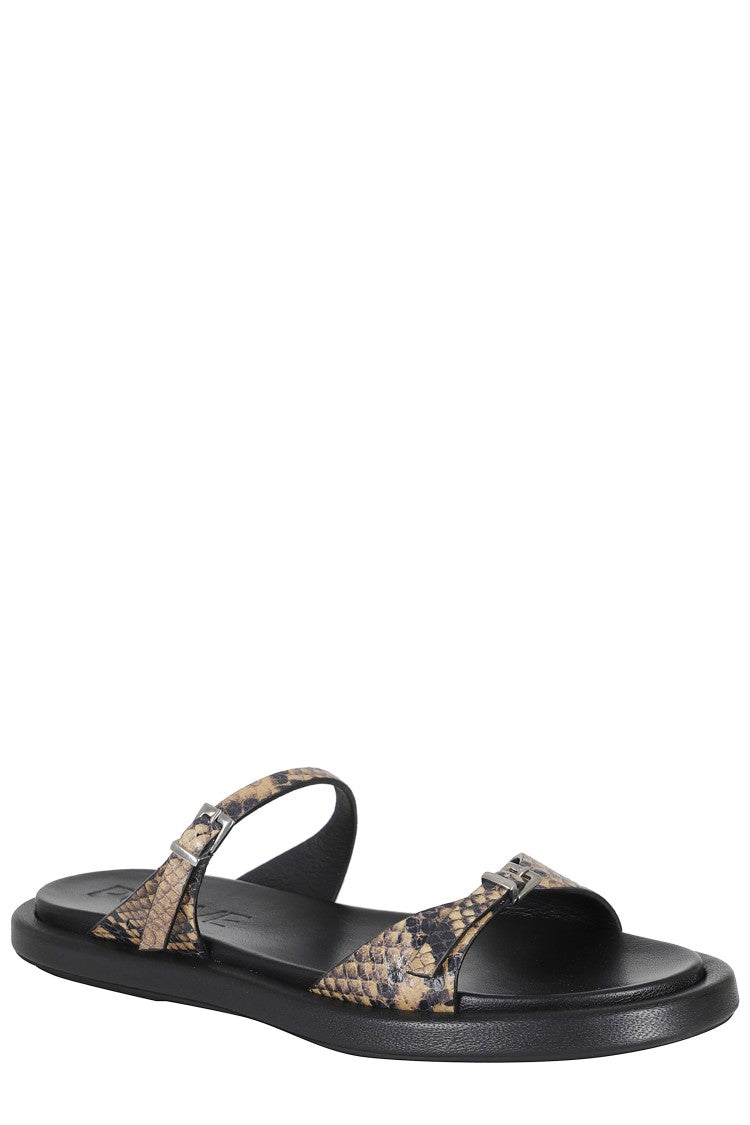 Poeve Beige Laila Double-Strap Python Goat-Leather Mules