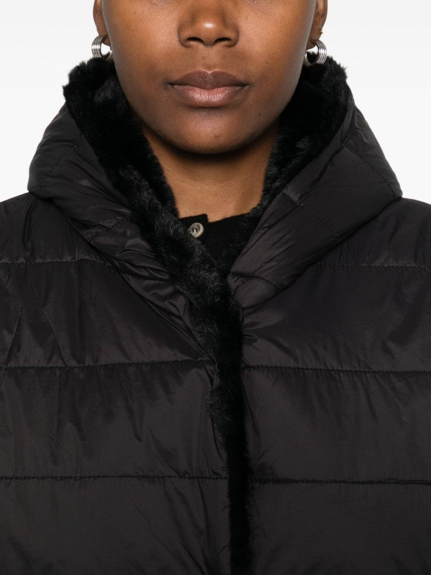 Blugirl Short Quilted Coat With Faux Fur Hood