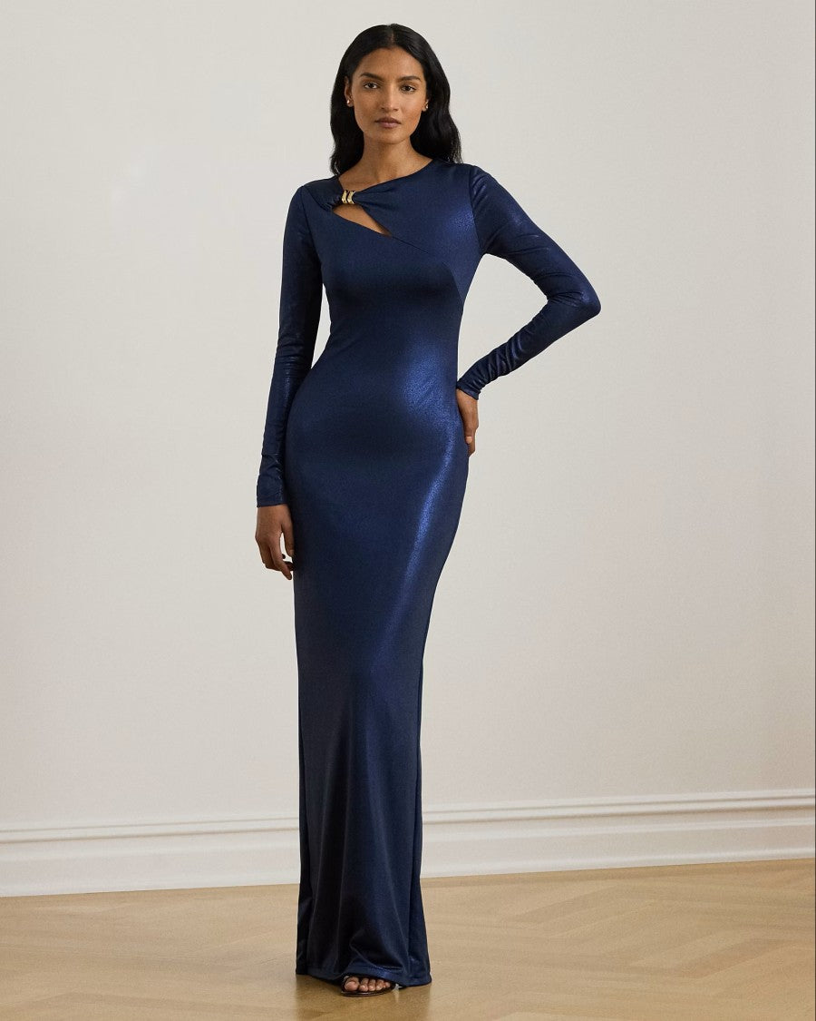 Lauren Ralph Lauren - Cutout Jersey Gown - Womens - Blue