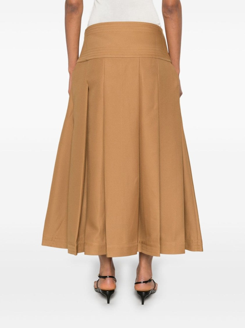 Abadia Brown Ochre Mid-Length Pleated Layan Skirt
