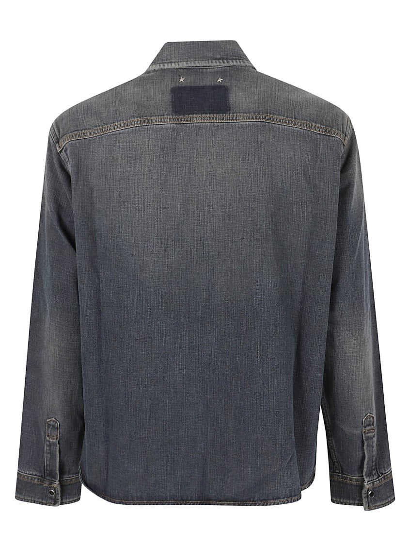Golden Goose Faded Black Denim Long-Sleeve Shirt With Classic Collar And Boxy Fit