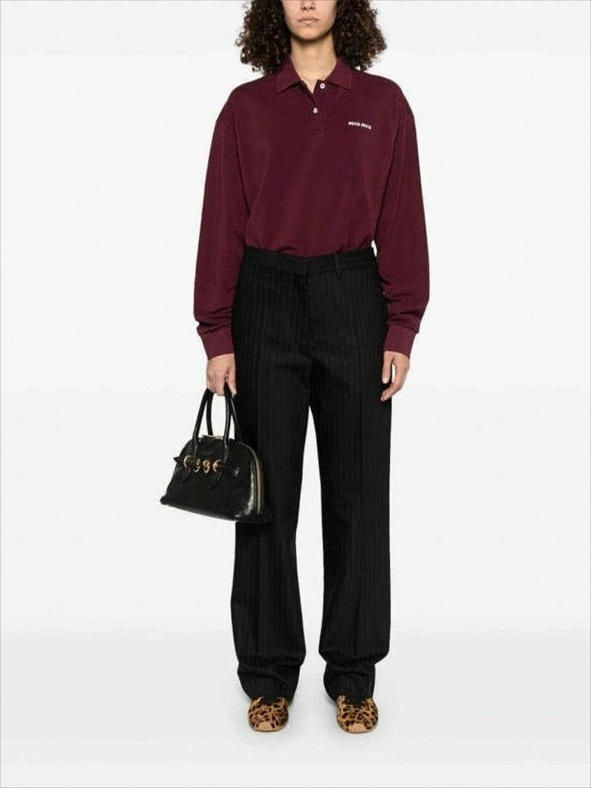 Miu Miu Burgundy Long-Sleeve Polo Shirt
