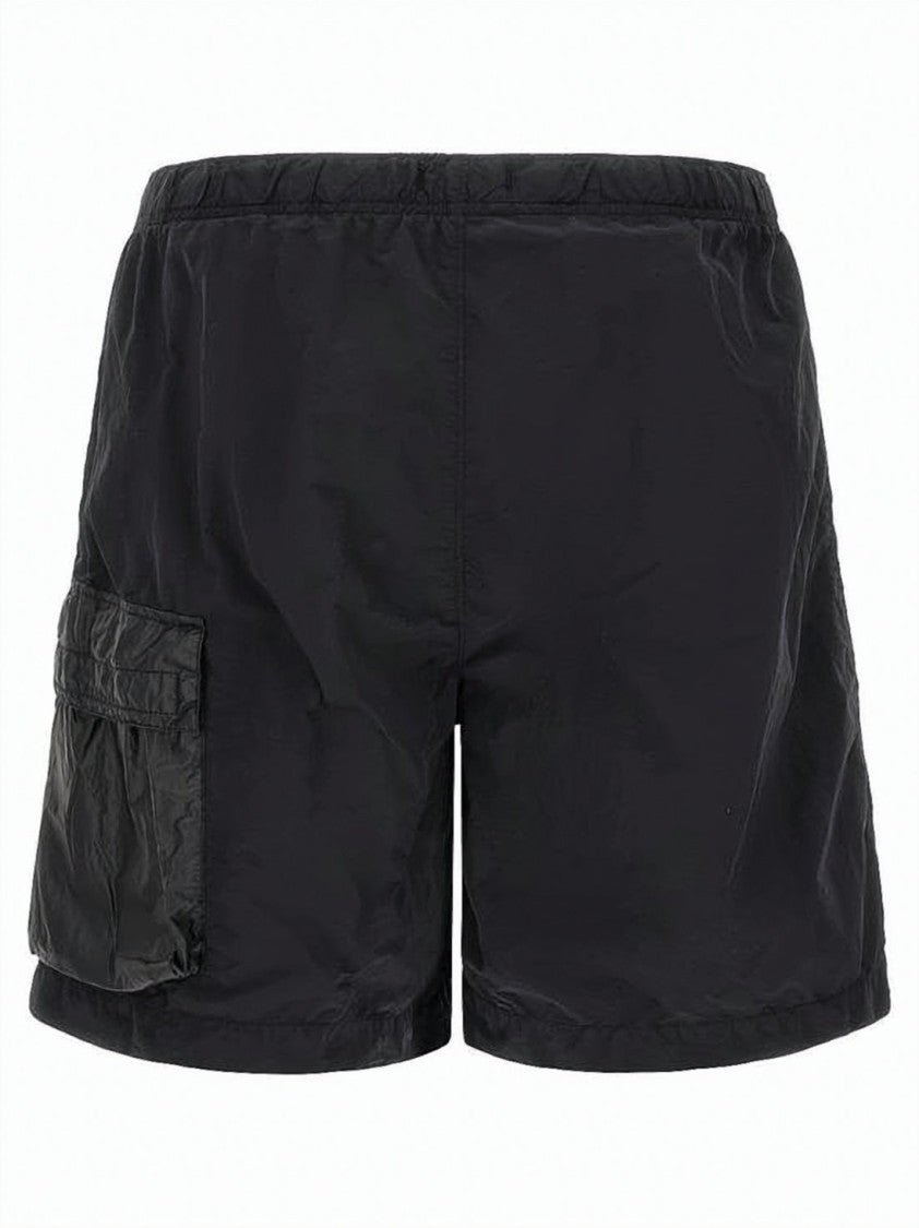 C.P. Company Functional Black Polyamide Shorts With Logo Detail