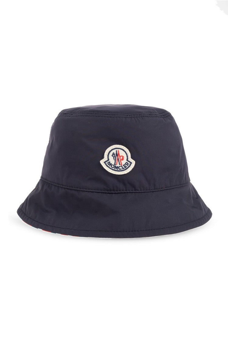 Moncler Soft Structured Black Bucket Hat With Logo Patch
