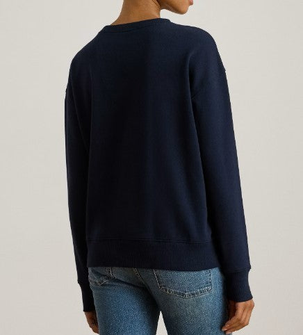 Polo Ralph Lauren Navy Blue Logo-Embroidered Sweatshirt With Ribbed Cuffs