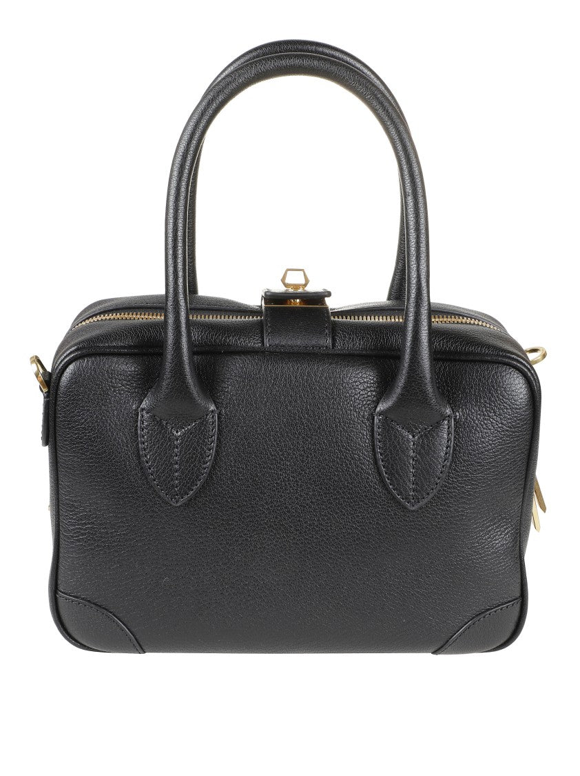 Golden Goose Structured Black Leather Handbag With Gold-Tone Hardware