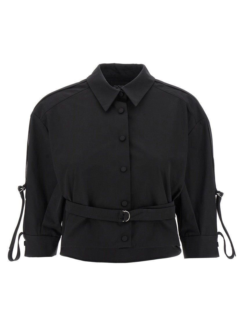 Giovanni Bedin Cropped Cotton Poplin Shirt With Belt