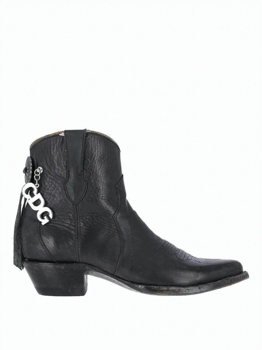 Comme Des Garçons Pointed Toe Ankle Boots With Low Stacked Heel