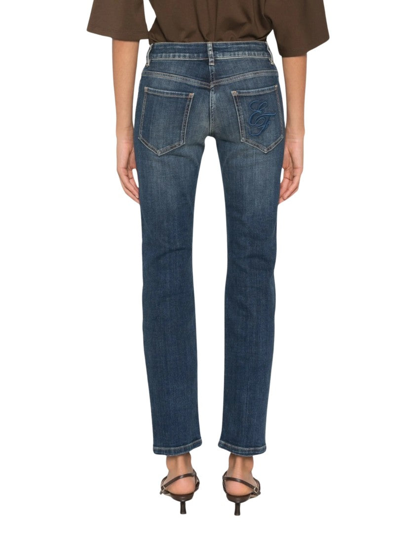 Elisabetta Franchi Blue Faded Whiskered Cotton-Blend Denim Jeans