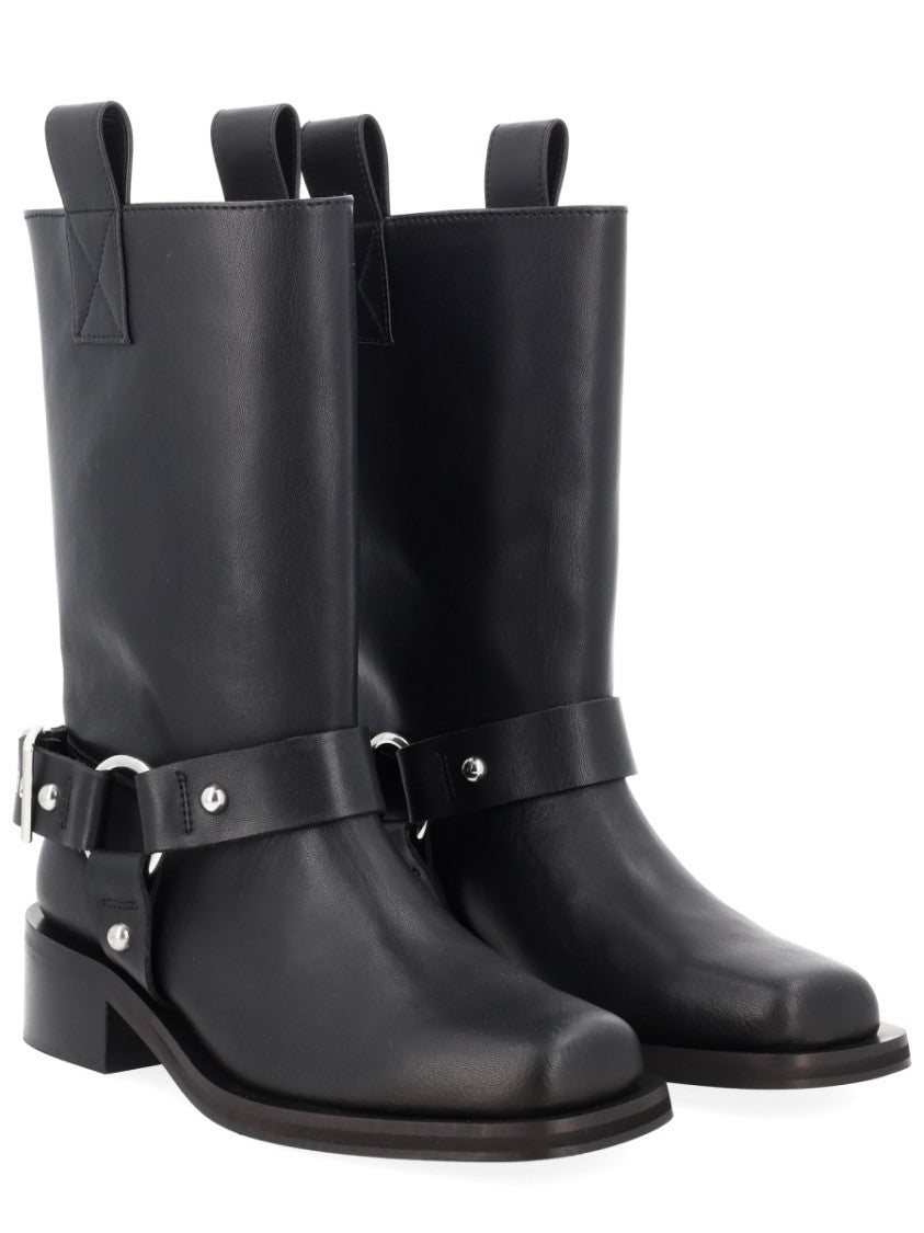 Ganni Biker Harness Silver-Tone Leather Boots